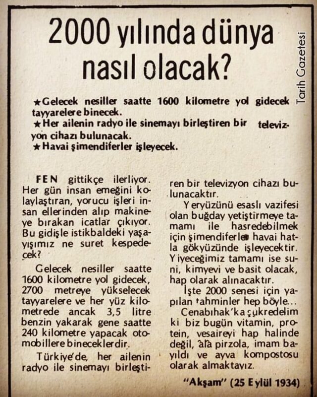 Akşam gazetesi 2000 yılında dünya nasıl olacak haberi